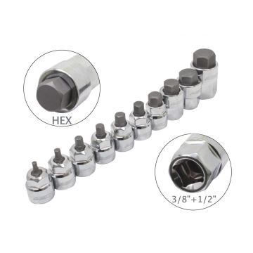 10PCS 3/8′′ + 1/2′′ DR. BUSSOLA HEX A BASSO PROFILO